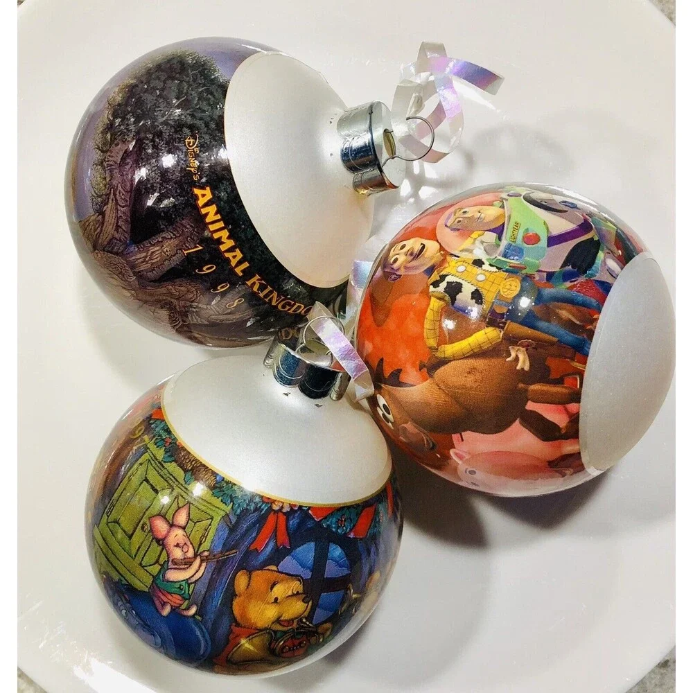 The Disney Store A Decade of Dreams Christmas Ornament Glass 3 Balls Vintage